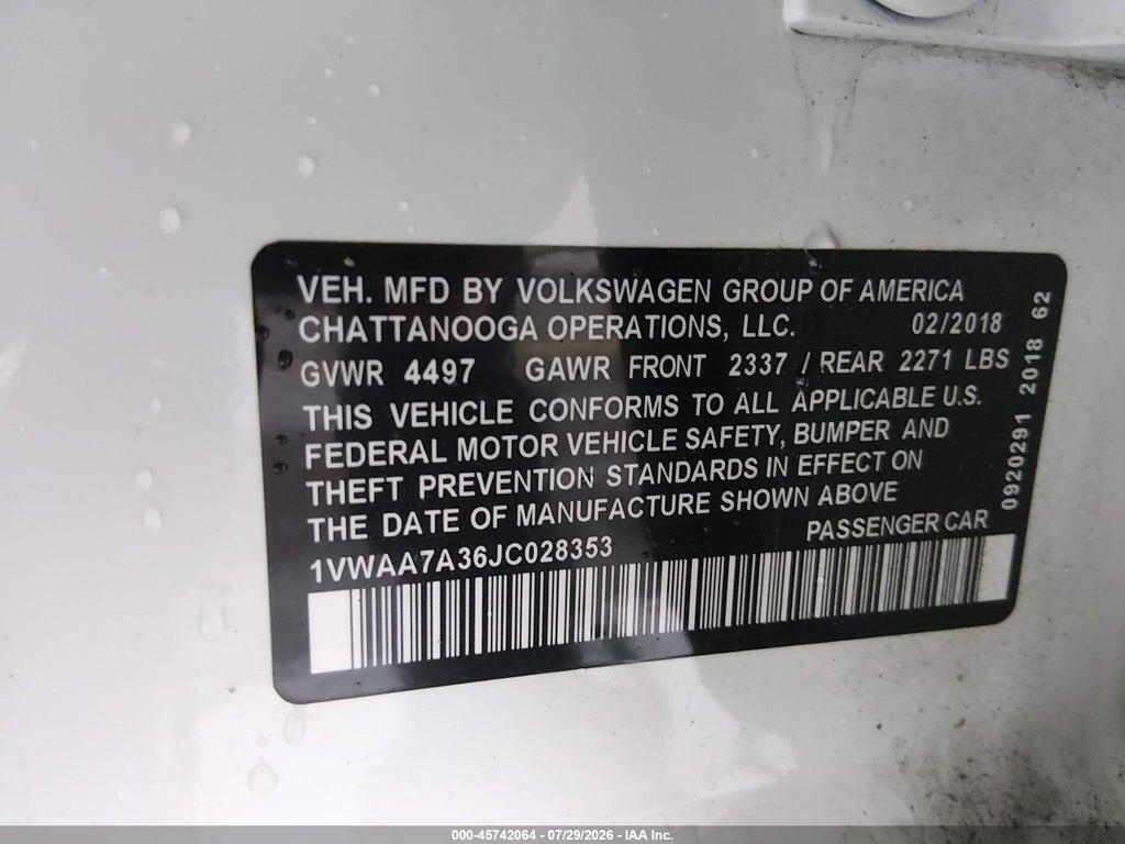 1VWAA7A36JC028353 2018 VOLKSWAGEN PASSAT photo no. 9