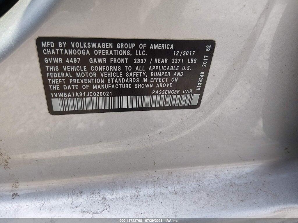 1VWBA7A31JC020021 2018 VOLKSWAGEN PASSAT photo no. 9