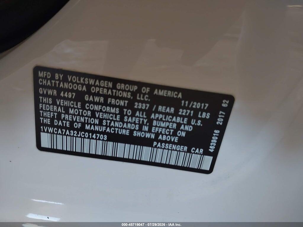 1VWCA7A32JC014703 2018 VOLKSWAGEN PASSAT photo no. 9