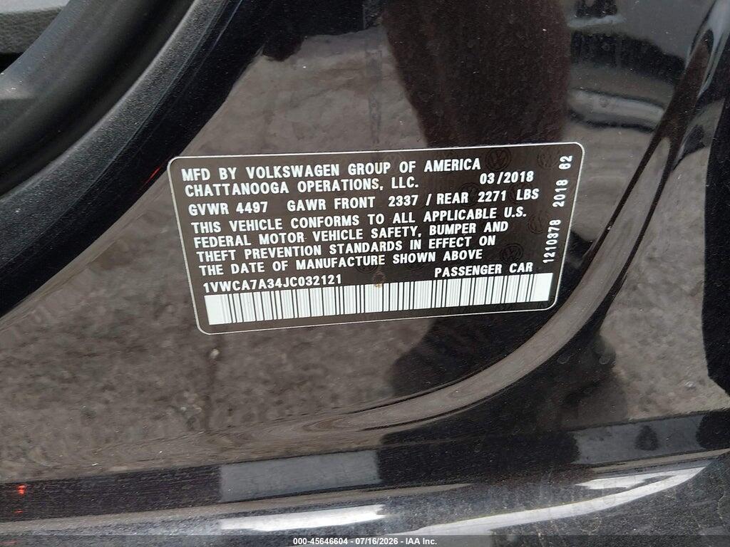 1VWCA7A34JC032121 2018 VOLKSWAGEN PASSAT photo no. 9