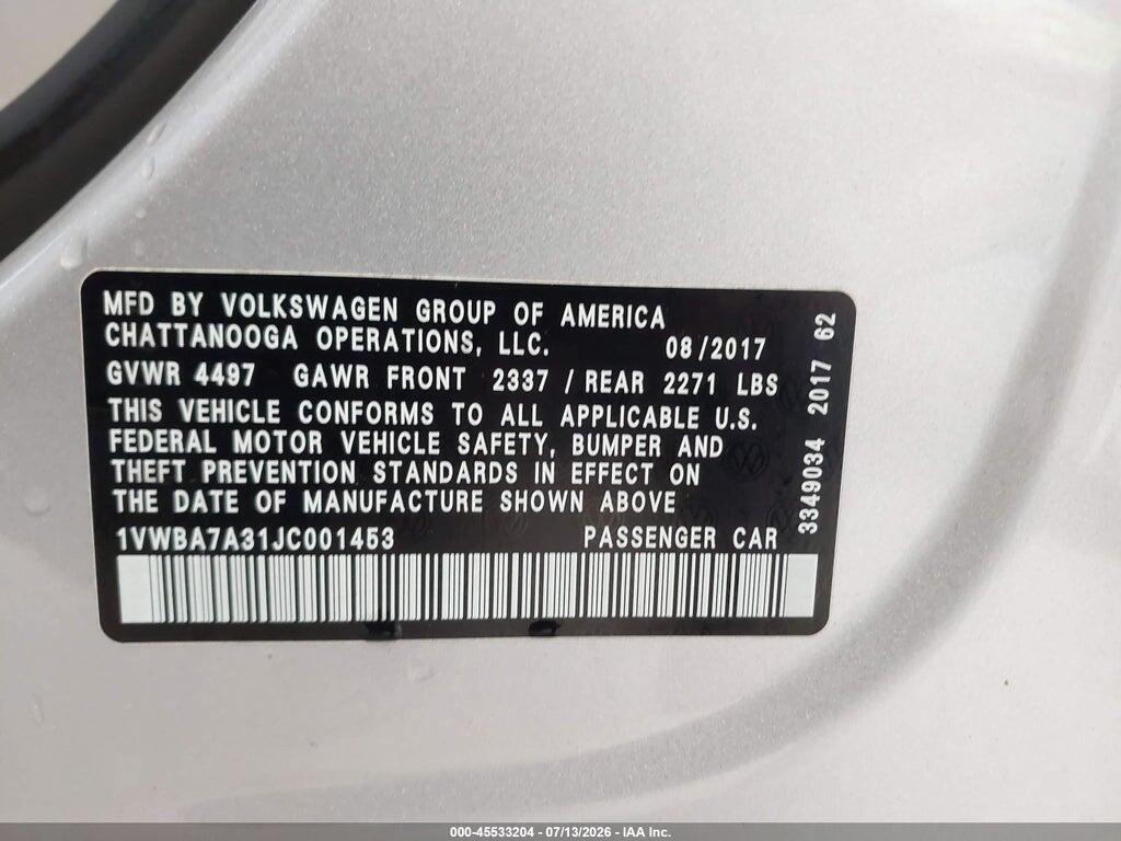 1VWBA7A31JC001453 2018 VOLKSWAGEN PASSAT photo no. 9