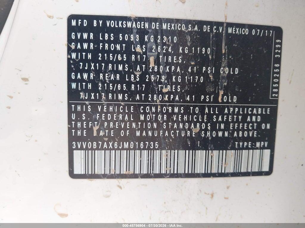 3VV0B7AX6JM016735 2018 VOLKSWAGEN TIGUAN photo no. 9