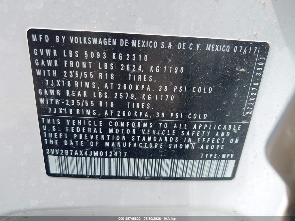 3VV2B7AX4JM012417 2018 VOLKSWAGEN TIGUAN photo no. 9