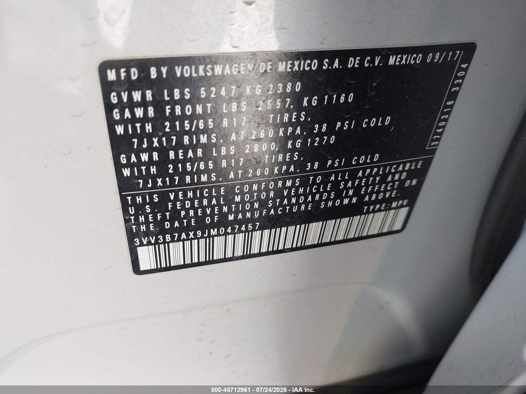 3VV3B7AX9JM047457 2018 VOLKSWAGEN TIGUAN photo no. 9