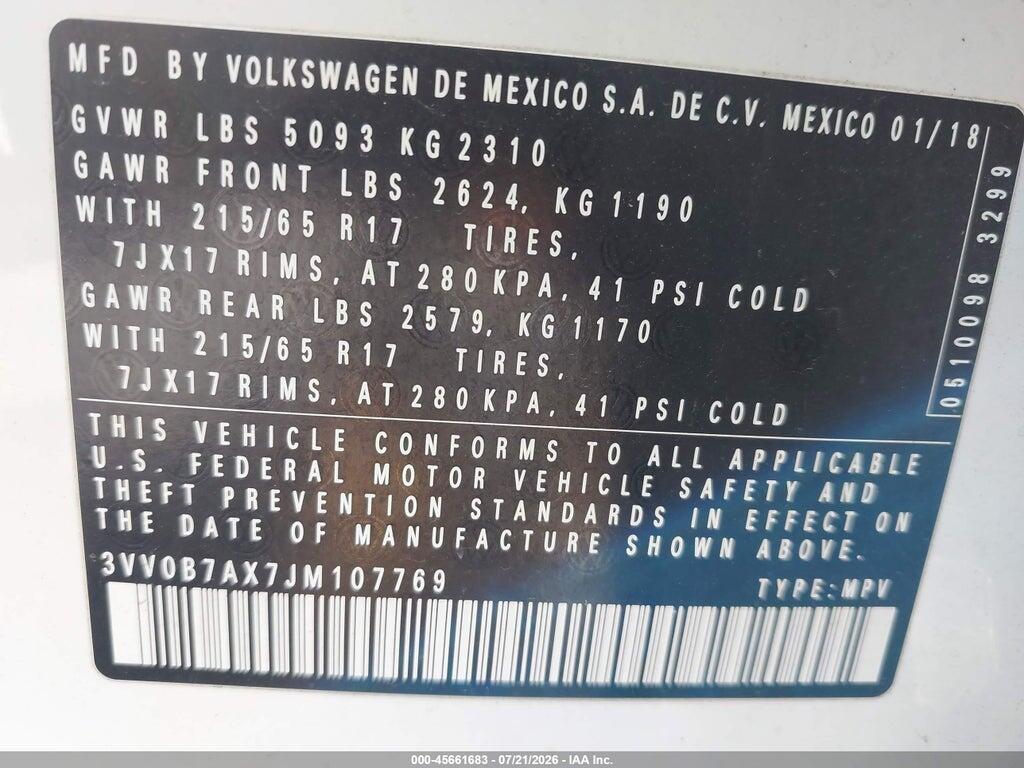 3VV0B7AX7JM107769 2018 VOLKSWAGEN TIGUAN photo no. 9