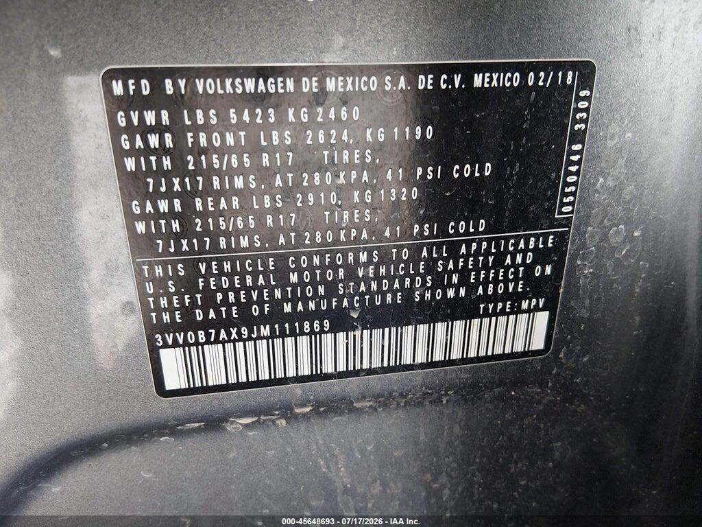 3VV0B7AX9JM111869 2018 VOLKSWAGEN TIGUAN photo no. 9