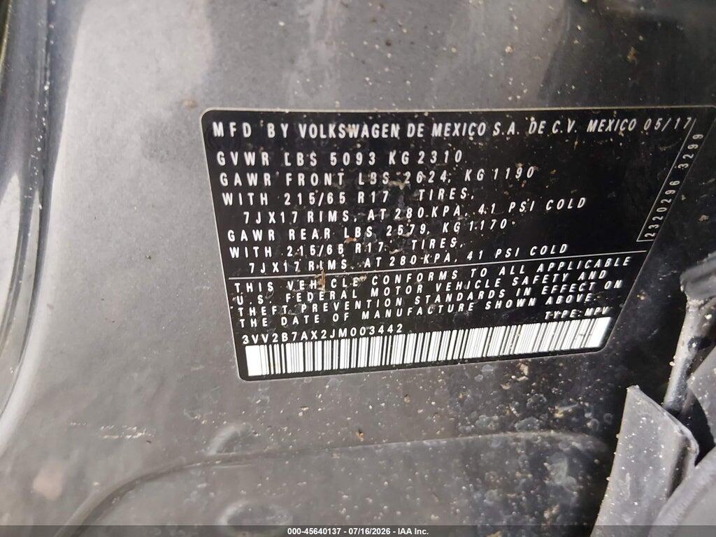 3VV2B7AX2JM003442 2018 VOLKSWAGEN TIGUAN photo no. 9