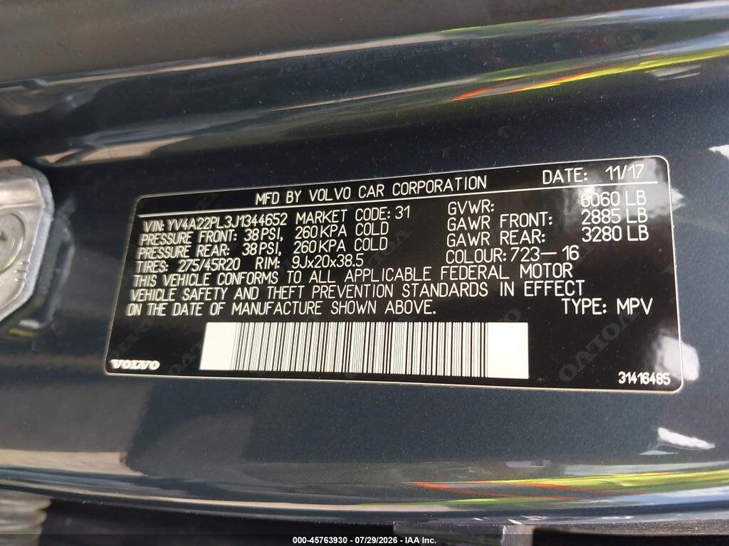 YV4A22PL3J1344652 2018 VOLVO XC90 photo no. 9