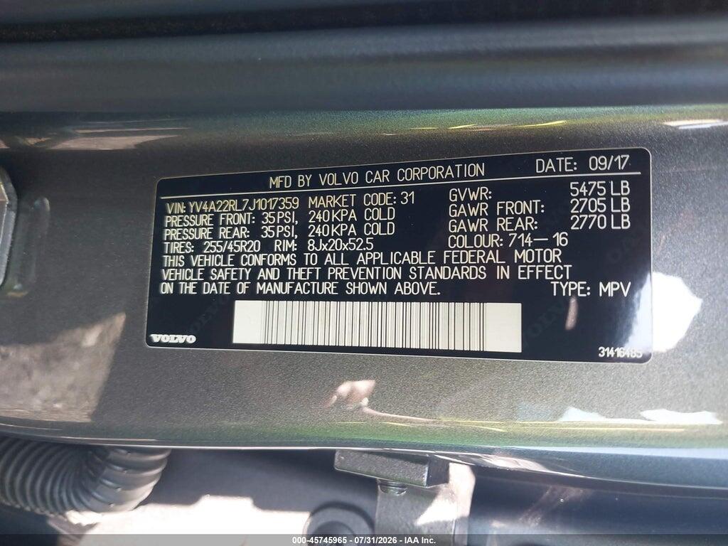 YV4A22RL7J1017359 2018 VOLVO XC60 photo no. 9