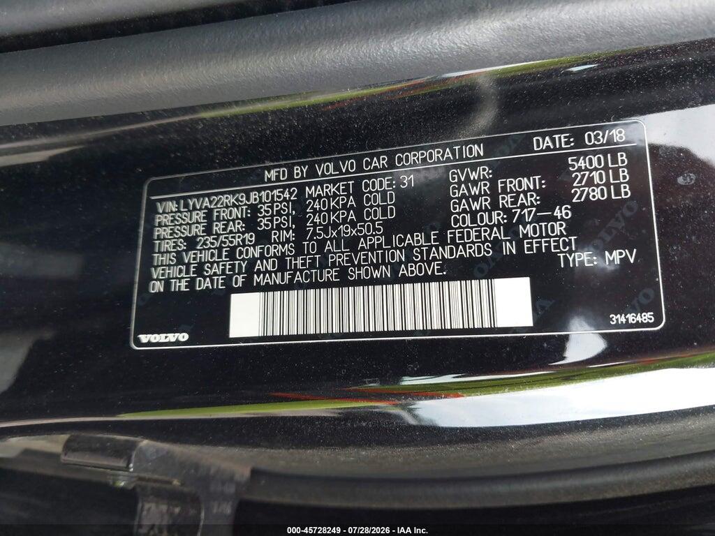 LYVA22RK9JB101542 2018 VOLVO XC60 photo no. 9