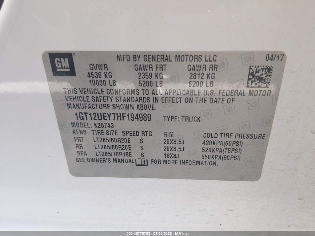 1GT12UEY7HF194989 2017 GMC SIERRA 2500HD photo no. 9
