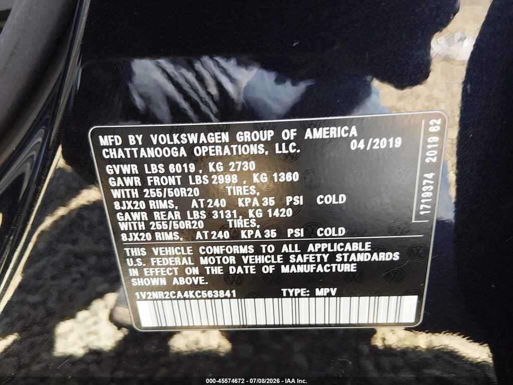 1V2NR2CA4KC563841 2019 VOLKSWAGEN ATLAS photo no. 9