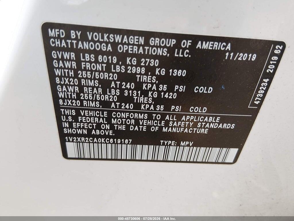1V2XR2CA0KC619167 2019 VOLKSWAGEN ATLAS photo no. 9