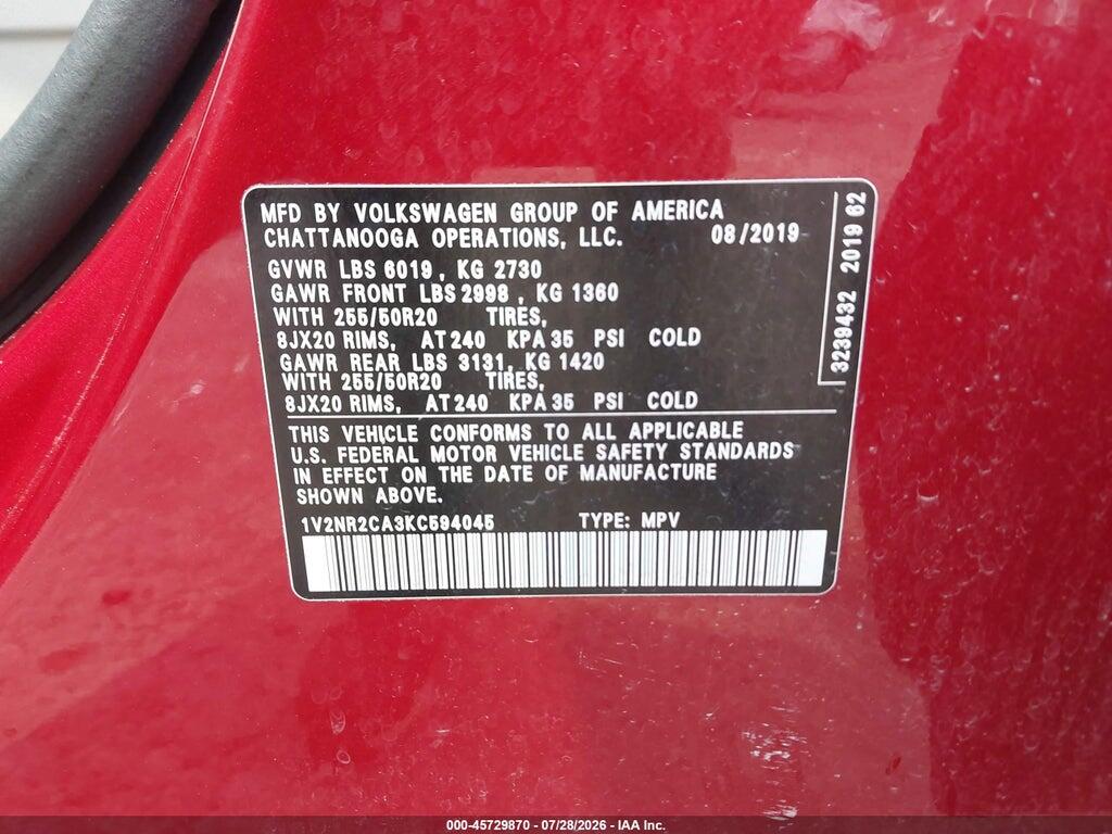 1V2NR2CA3KC594045 2019 VOLKSWAGEN ATLAS photo no. 9