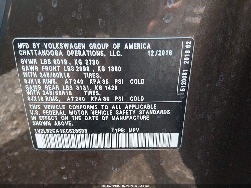 1V2LR2CA1KC528598 2019 VOLKSWAGEN ATLAS photo no. 9