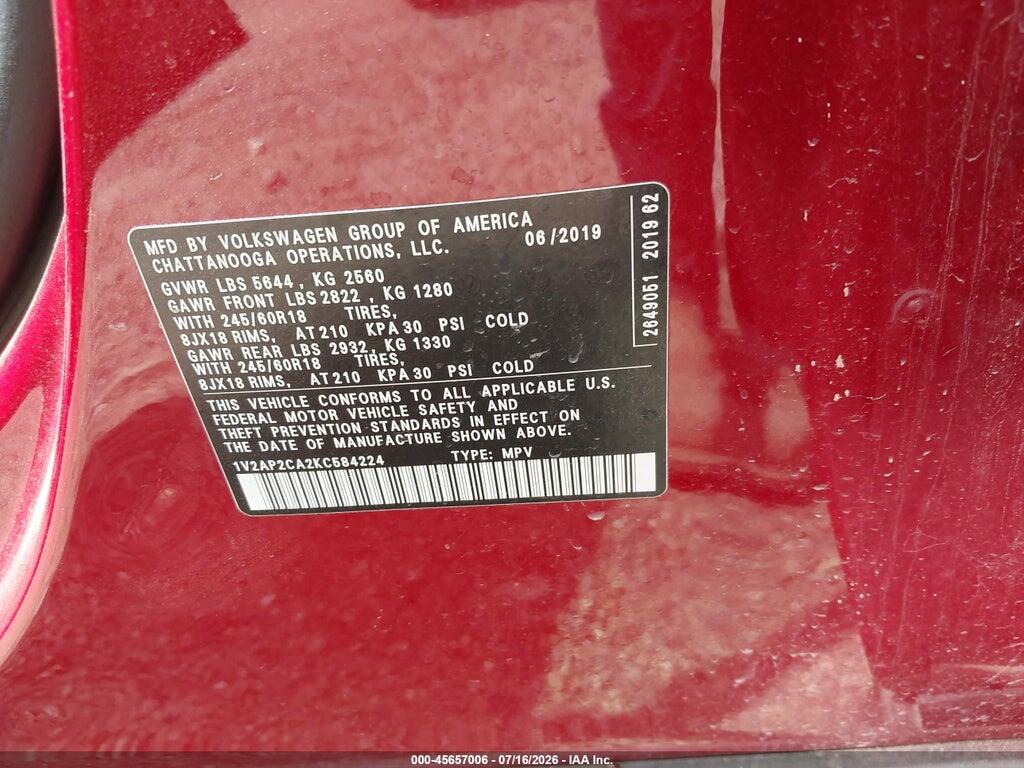 1V2AP2CA2KC584224 2019 VOLKSWAGEN ATLAS photo no. 9