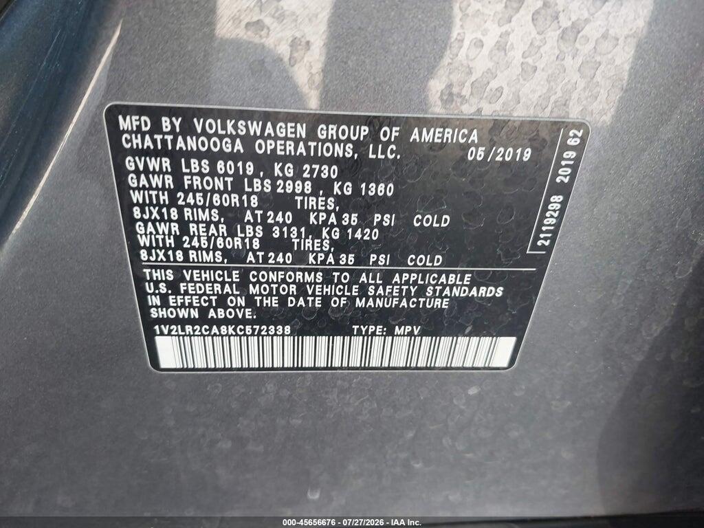 1V2LR2CA8KC572338 2019 VOLKSWAGEN ATLAS photo no. 9