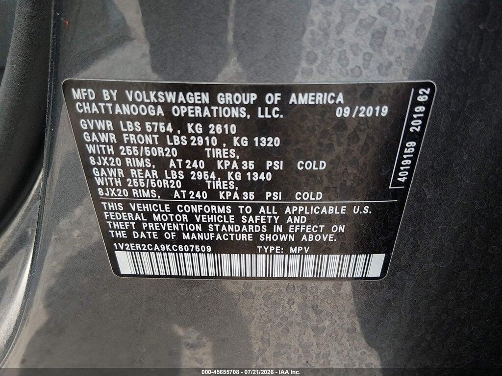 1V2ER2CA9KC607509 2019 VOLKSWAGEN ATLAS photo no. 9