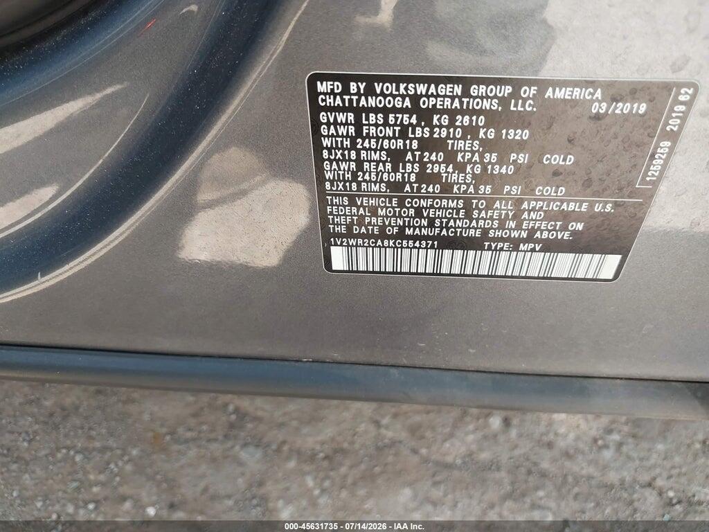 1V2WR2CA8KC554371 2019 VOLKSWAGEN ATLAS photo no. 9