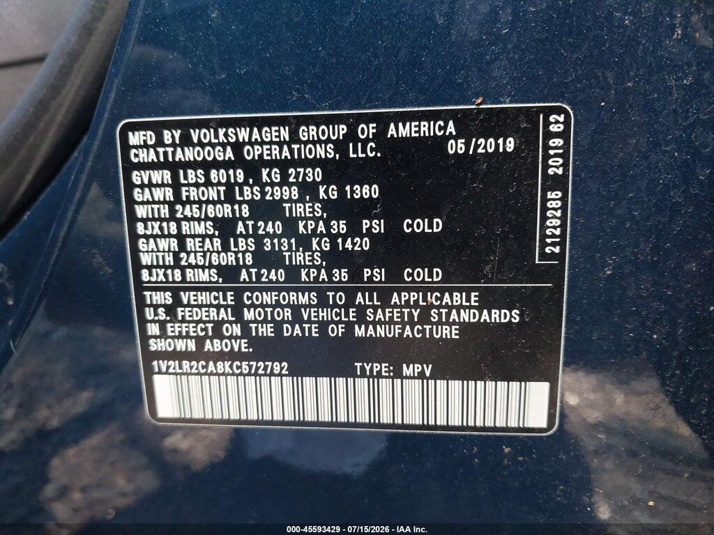 1V2LR2CA8KC572792 2019 VOLKSWAGEN ATLAS photo no. 9