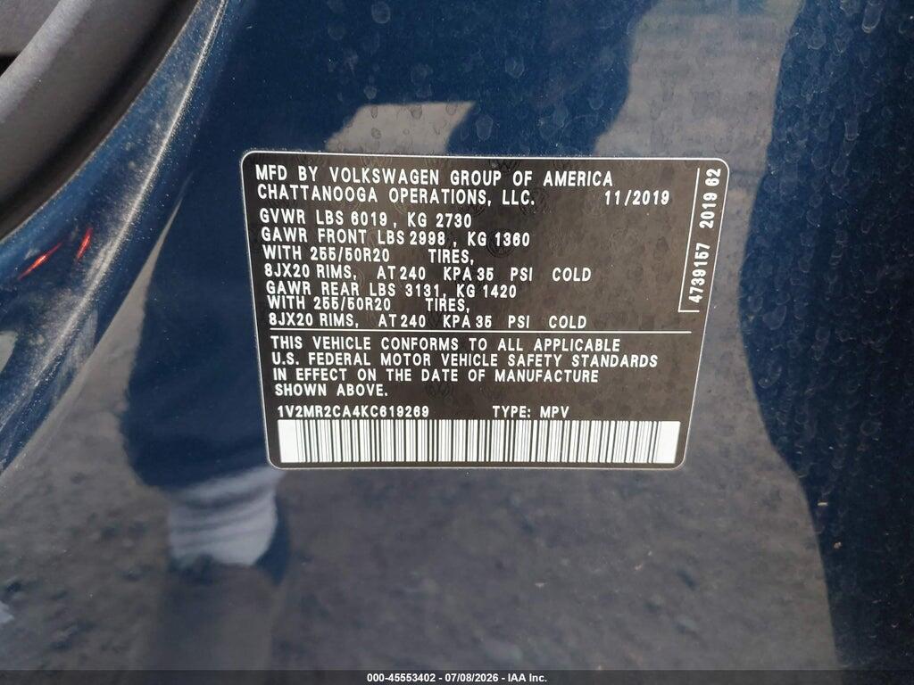 1V2MR2CA4KC619269 2019 VOLKSWAGEN ATLAS photo no. 9