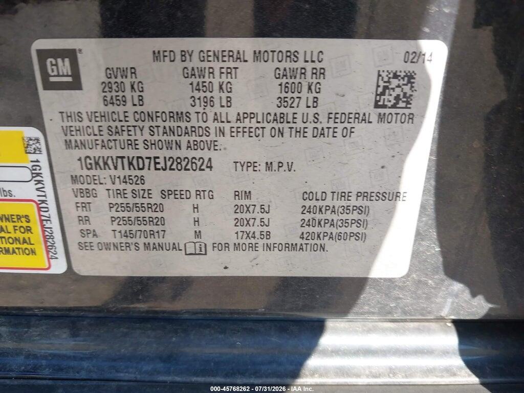 1GKKVTKD7EJ282624 2014 GMC ACADIA photo no. 9