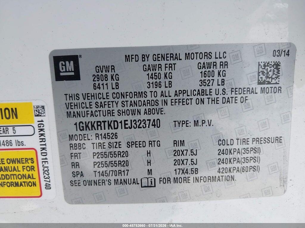 1GKKRTKD1EJ323740 2014 GMC ACADIA photo no. 9