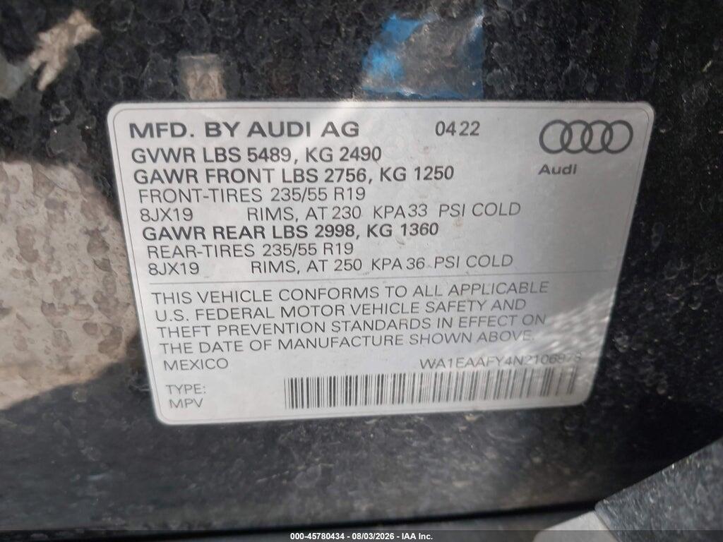 WA1EAAFY4N2106978 2022 AUDI Q5 photo no. 9