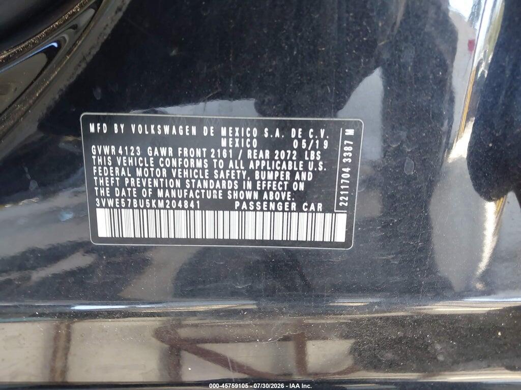 3VWE57BU5KM204841 2019 VOLKSWAGEN JETTA photo no. 9