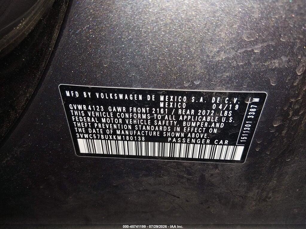 3VWC57BUXKM180138 2019 VOLKSWAGEN JETTA photo no. 9