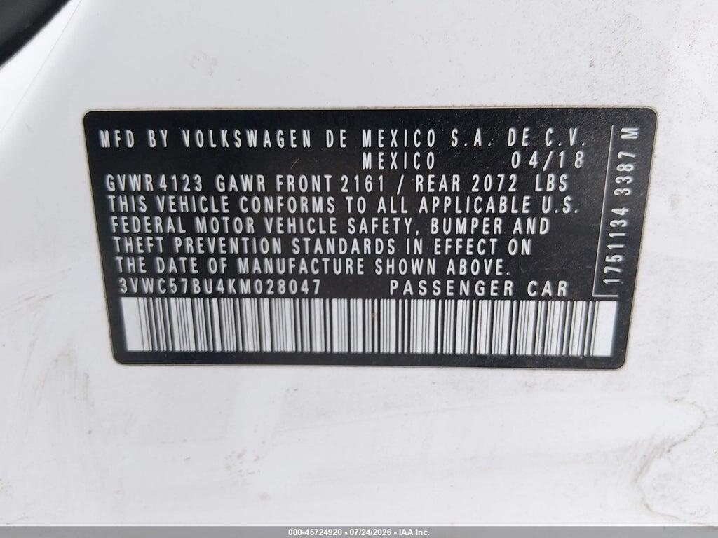 3VWC57BU4KM028047 2019 VOLKSWAGEN JETTA photo no. 9