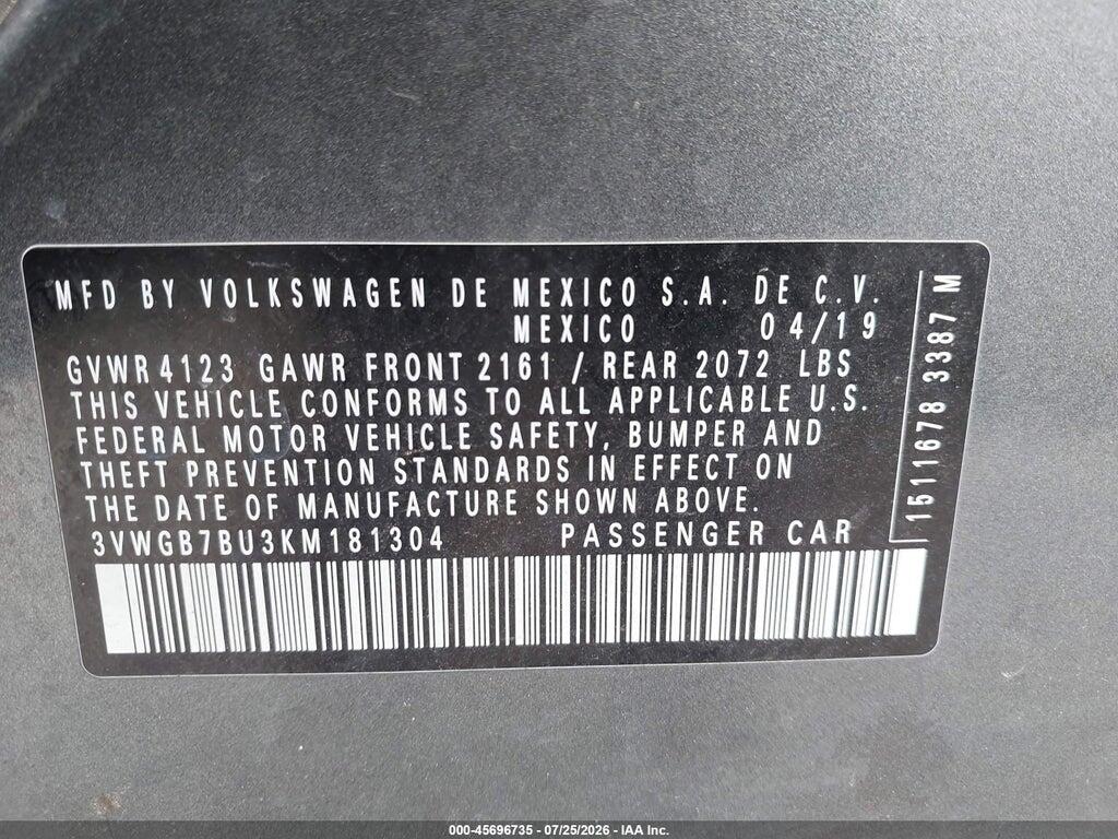 3VWGB7BU3KM181304 2019 VOLKSWAGEN JETTA photo no. 9