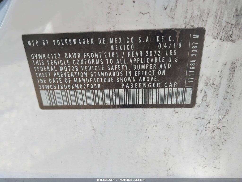 3VWC57BU6KM025358 2019 VOLKSWAGEN JETTA photo no. 9