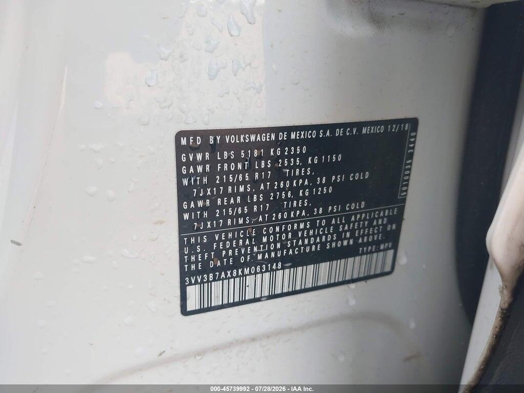 3VV3B7AX8KM063148 2019 VOLKSWAGEN TIGUAN photo no. 9