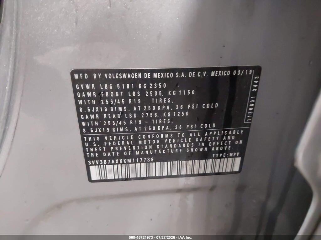 3VV3B7AXXKM117789 2019 VOLKSWAGEN TIGUAN photo no. 9