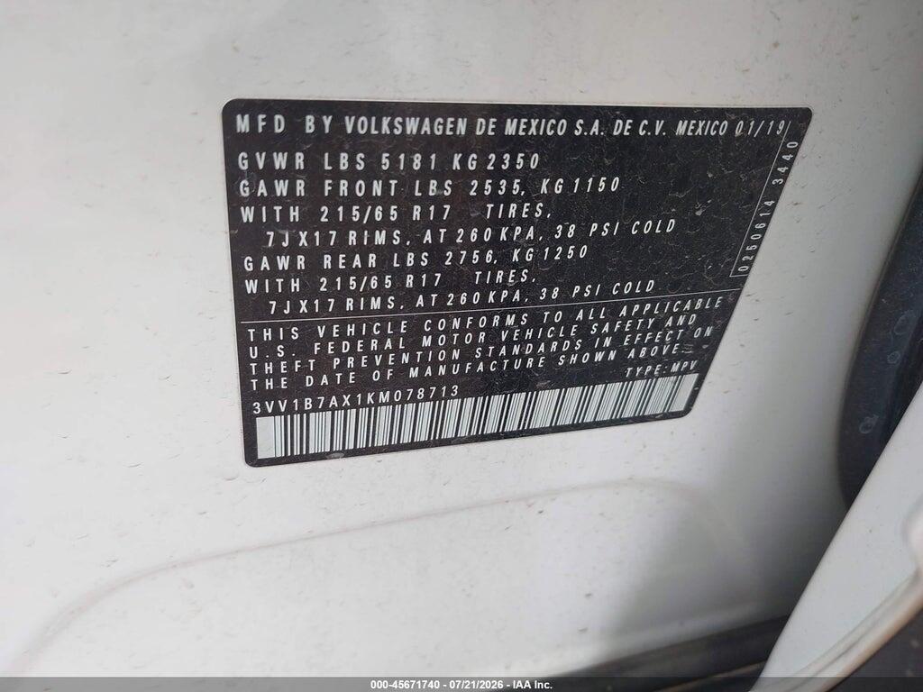 3VV1B7AX1KM078713 2019 VOLKSWAGEN TIGUAN photo no. 9