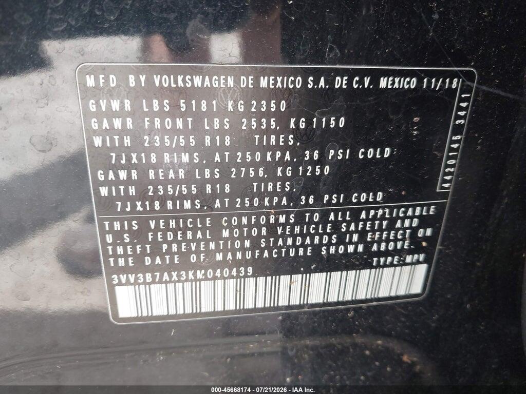3VV3B7AX3KM040439 2019 VOLKSWAGEN TIGUAN photo no. 9