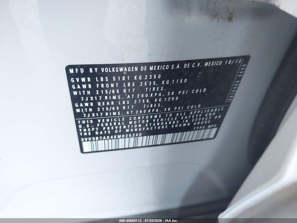 3VV3B7AX4KM025240 2019 VOLKSWAGEN TIGUAN photo no. 9