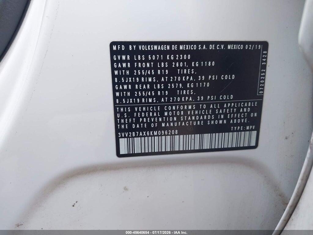 3VV2B7AX6KM096208 2019 VOLKSWAGEN TIGUAN photo no. 9
