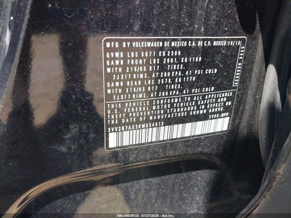 3VV2B7AX3KM034913 2019 VOLKSWAGEN TIGUAN photo no. 9