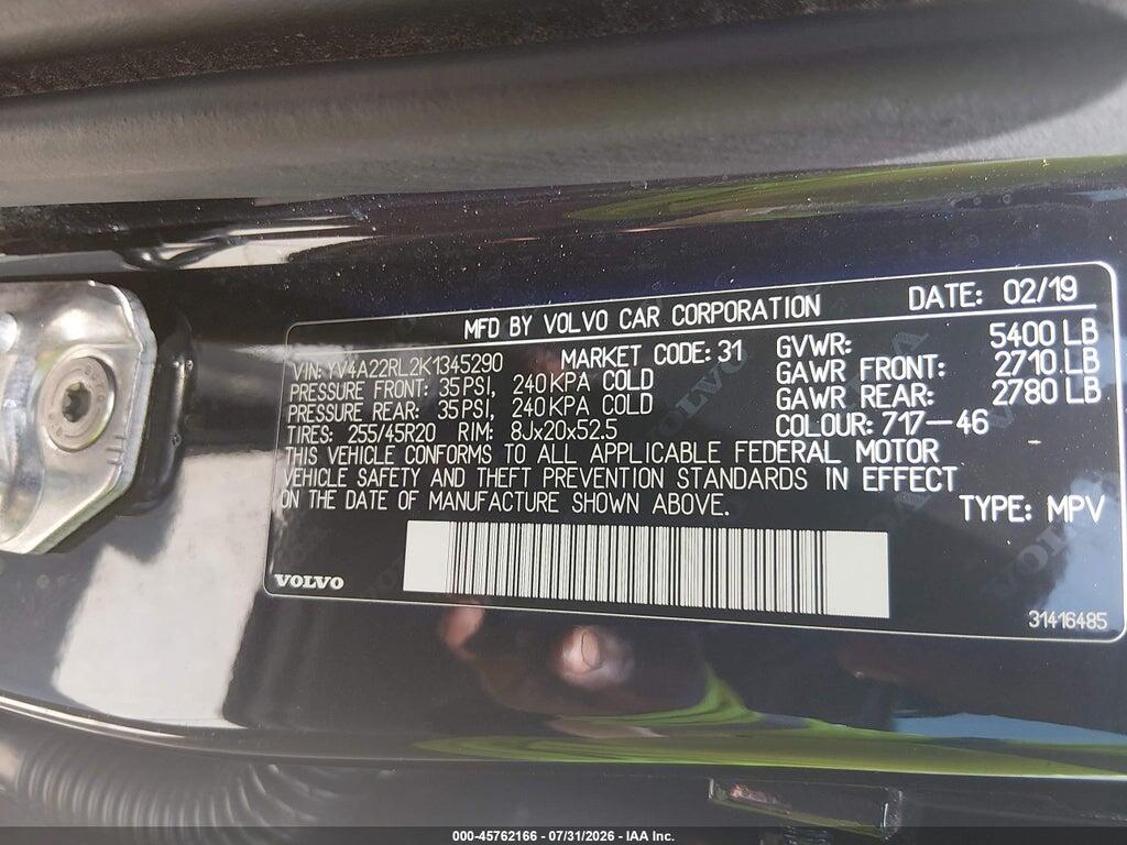 YV4A22RL2K1345290 2019 VOLVO XC60 photo no. 9