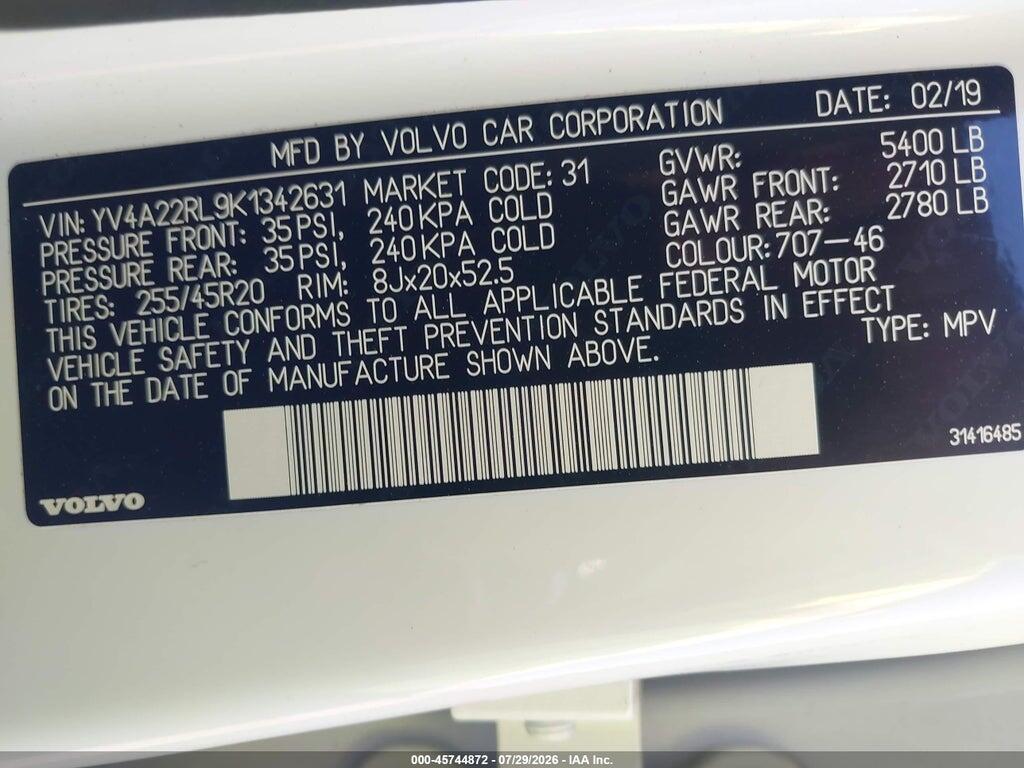 YV4A22RL9K1342631 2019 VOLVO XC60 photo no. 9