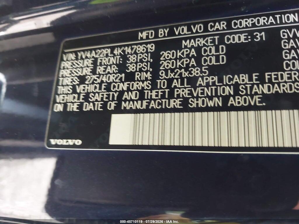 YV4A22PL4K1478619 2019 VOLVO XC90 photo no. 9