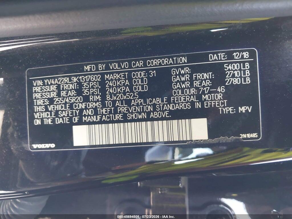 YV4A22RL9K1317602 2019 VOLVO XC60 photo no. 9