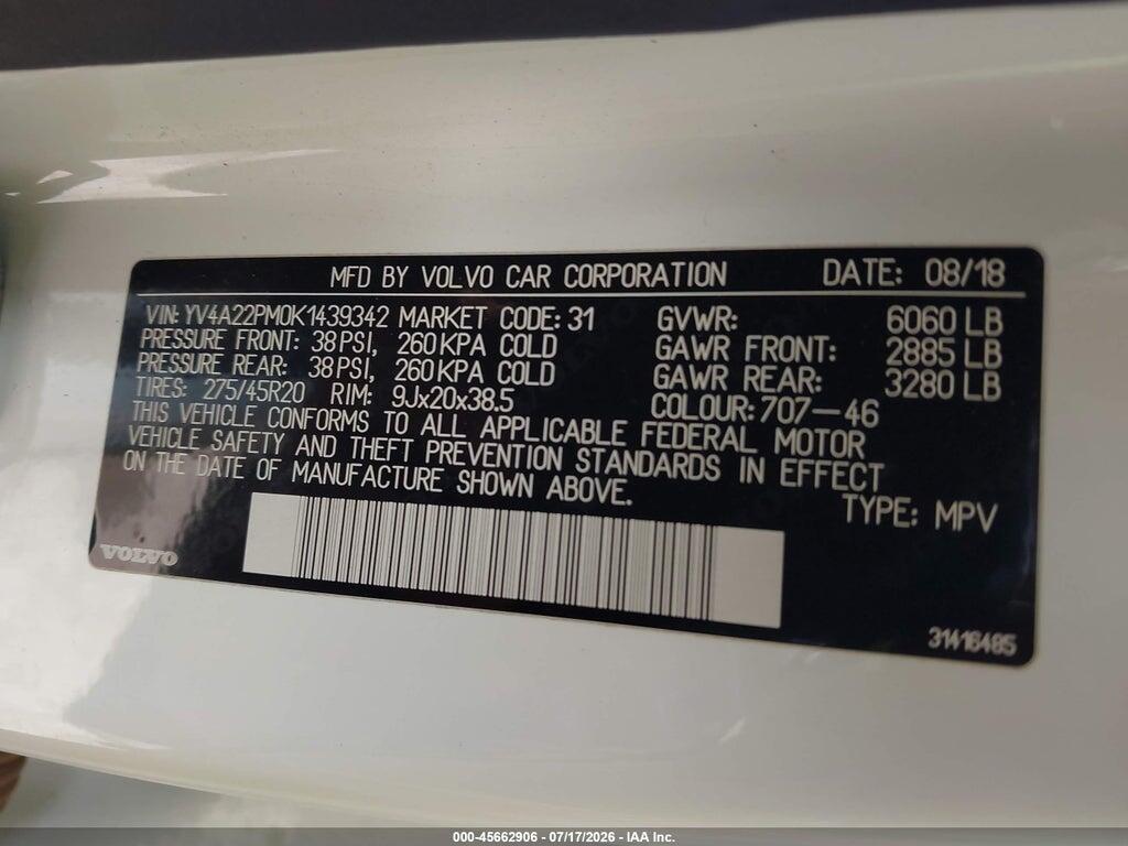 YV4A22PM0K1439342 2019 VOLVO XC90 photo no. 9