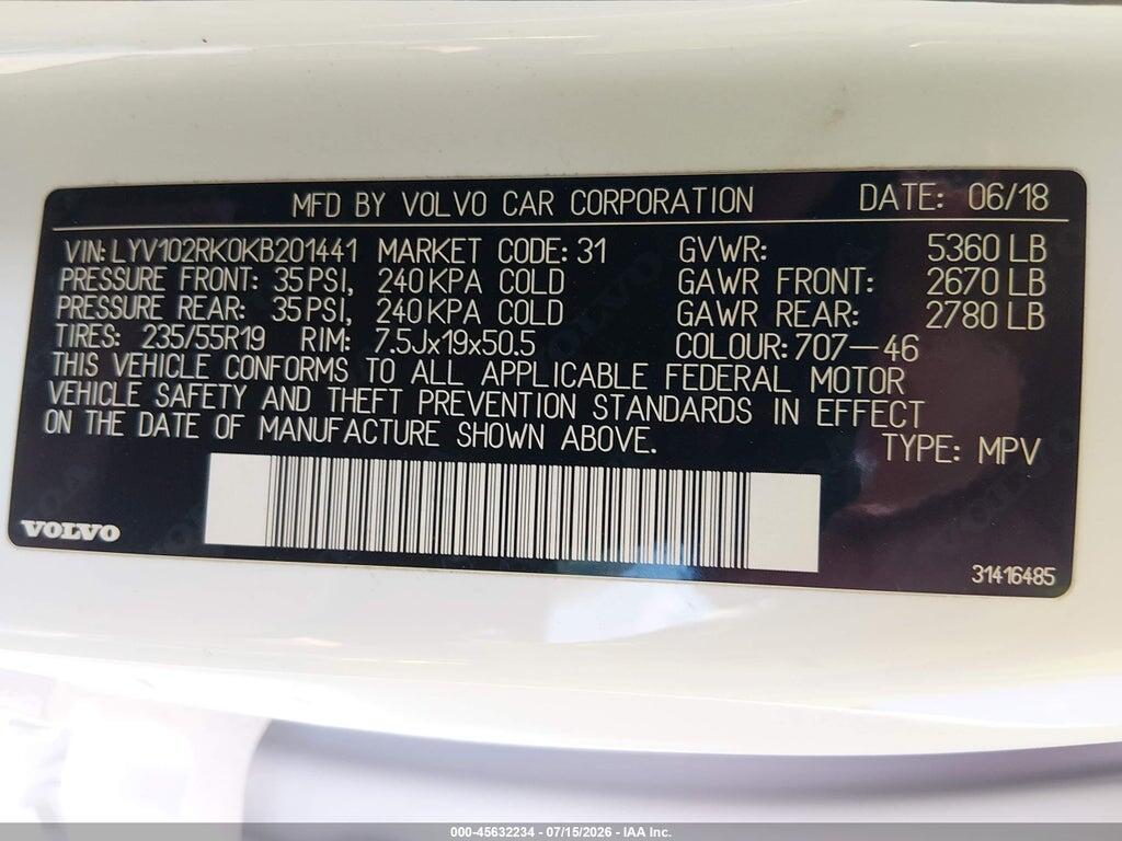 LYV102RK0KB201441 2019 VOLVO XC60 photo no. 9