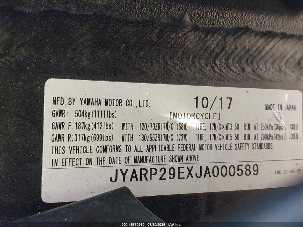 JYARP29EXJA000589 2018 YAMAHA FJR1300 photo no. 10