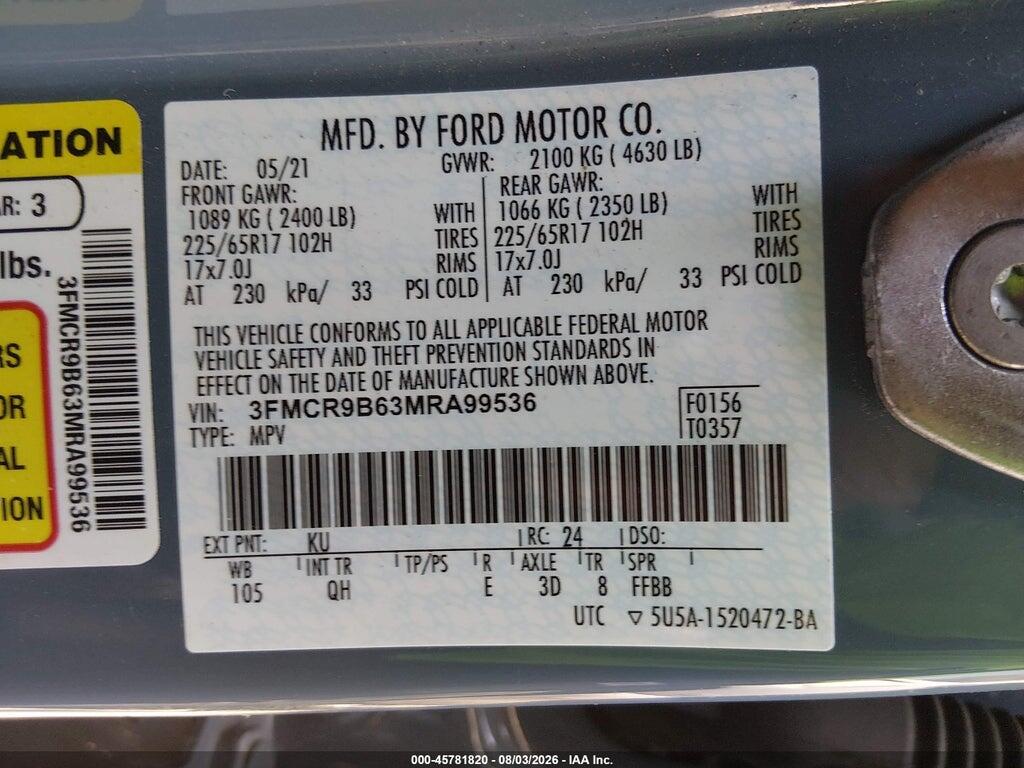 3FMCR9B63MRA99536 2021 FORD BRONCO SPORT photo no. 9