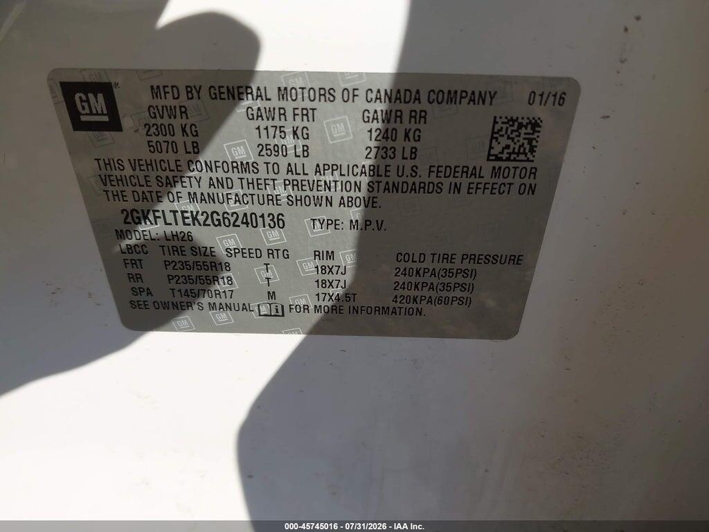 2GKFLTEK2G6240136 2016 GMC TERRAIN photo no. 9