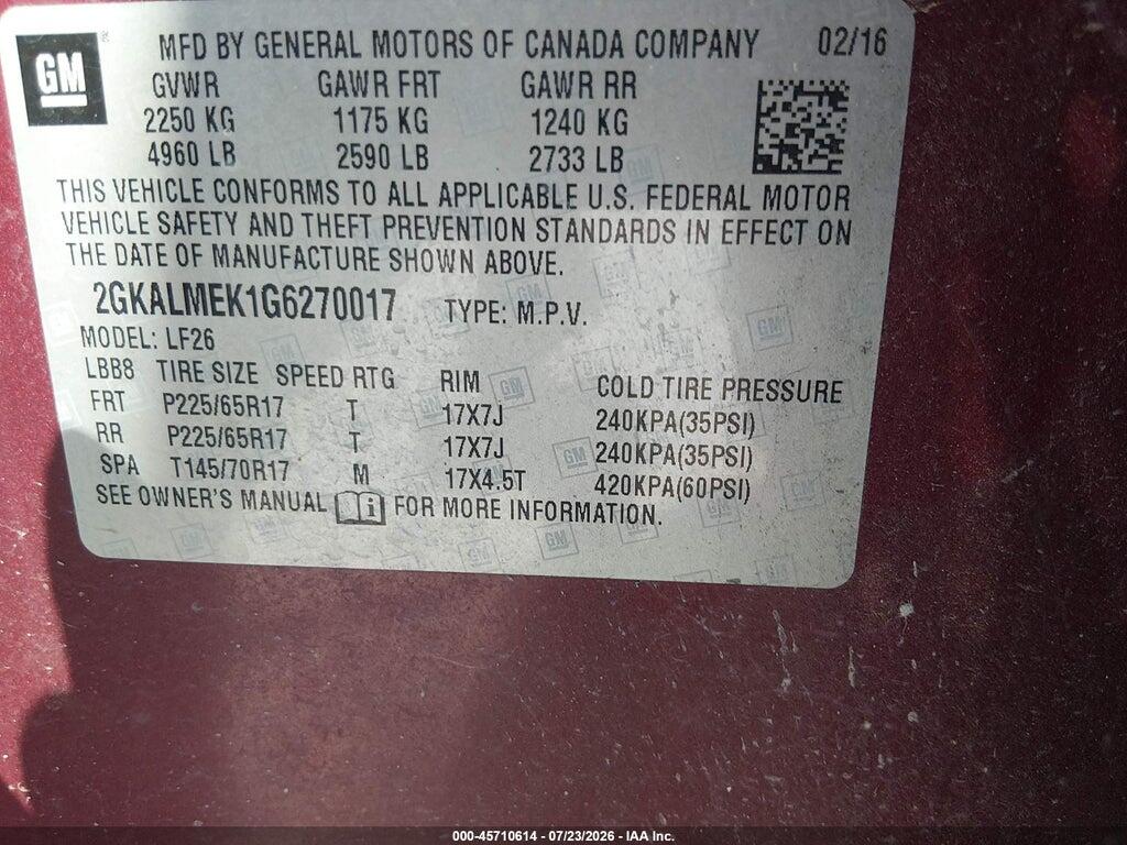 2GKALMEK1G6270017 2016 GMC TERRAIN photo no. 9